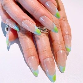 24 Pcs Press on nails French Short Almond Fake Nails Nude Glossy Glue on Nails Ins Style Acrylic Nails Removable Stick on Nails for Women 12 Size Kit