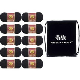 Lion Brand Wool Ease Black 620-153 (10-Skeins - Same Dye Lot) Worsted Medium #4 Acrylic, Wool Yarn for Crocheting and Knitting with Project Bag