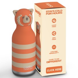 asobu Bestie Bottle Insulated Stainless Steel Water Bottle with Detachable Soft Animal Head Fun Drinking For Kids and Teens with Flexible Reusable Straw 16 Ounce