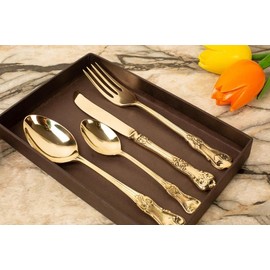 AD Arts Cutlery Set Dinnerware Cutlery Set Brass Vintage Knife Spoon With Wood Fork Steel Pack Of - Set of 6