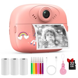 Children's Camera Instant Camera for Girls and Boys Aged 3-12 Years, 1080p Children's Instant Camera Christmas and Portable Toy for 3-10 Years Old Girls and Boys