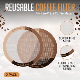 HEXNUB - Reusable Metal Filters for AeroPress Coffee Maker, Stainless Steel Filter Fits AeroPress Original & Go Coffee Press, Fuller Bodied Coffee Than Paper Filters - COPPER 2 PACK