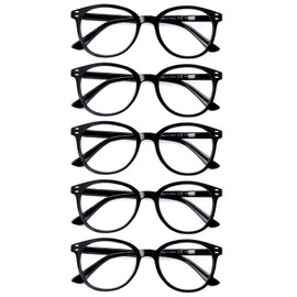 COJWIS Reading Glasses Blue Light Blocking 5 Pack Spring Hinge Fashion Readers for Men and Women Anti Glare Filter Eyeglasses (5 black, 1.50)