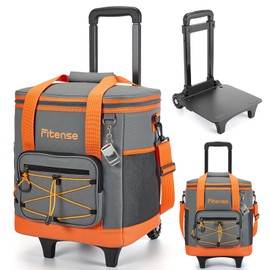 Fitense 50-Cans Soft Cooler Bags Insulated 4-Layer Leakproof, 33L Large Rolling Coolers with Wheels and Handle, Portable Collapsible Camping Ice Chest for Beach, Travel, Kayak, Car, Picnic