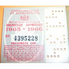 Vintage Original 1965 - 1966 PA Pennsylvania Inspection Sticker Old Antique Car