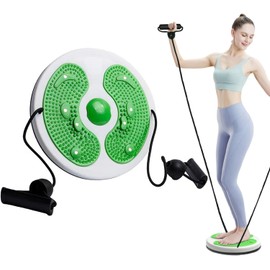 Twist Waist Disc Balance Board with Drawstring - Body Shaping Waist Twisting Disc - Fitness Turntable for Home Workout, Waist Wriggling Plate with Resistance Bands and Foot Massage (Green)