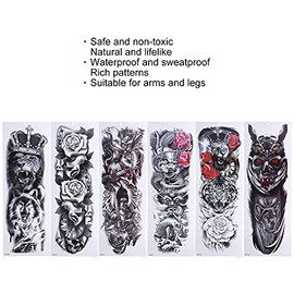 6 Hojas de Pegatinas de Tatuaje Temporal de Brazo Completo para Pierna, Mangas de Tatuajes Temporales de Tótem Tribal Resistente Al Agua para Adultos, Halloween, Fiesta, Mascarada