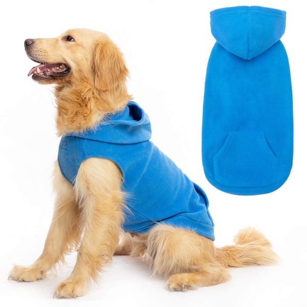 EXPAWLORER Fleece Dog Hoodies with Pocket, Cold Weather Spring Vest Sweatshirt with O-Ring, Blue M