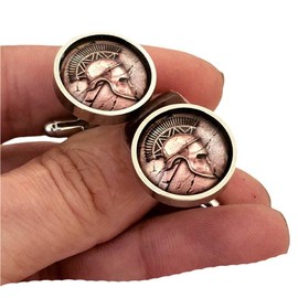 Roman Head Sparta Spartan Gladiator Shield Cufflinks and Lapel Tie Pin for Men