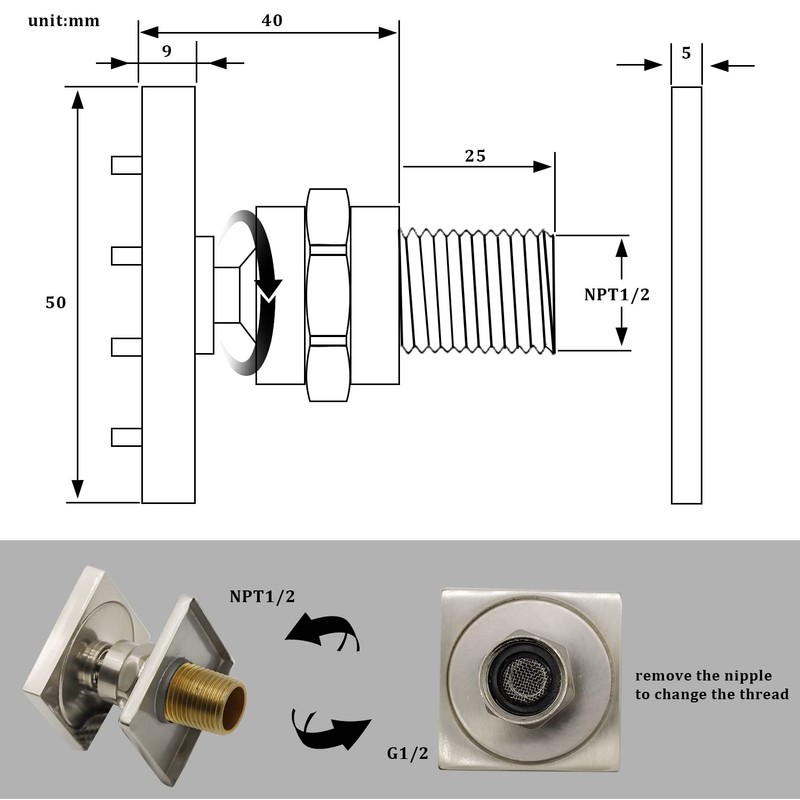 HOMEDEC Shower Jet Body Massage Wall Side Sprayer Square Brass