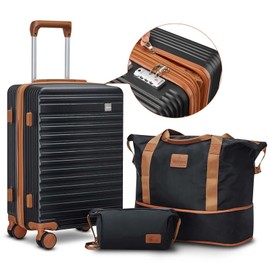 imiomo 20 Inch Expandable Carry on Luggage Sets with Spinner Wheels, Hard Shell Lightweight Rolling Travel Carry-on Suitcase with TSA Lock, Black