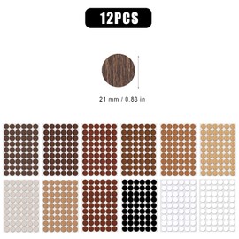 12 Sheets / 648pcs Screw Hole Cover Cap Stickers, Self-Adhesive Furniture Screw Cover Dustproof Cabinet Grain Sealing Sticker for Furniture Wardrobe Kitchen Bookcase Wood (12 Colors)
