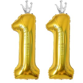 PomeloCoto Gold 11 Number Balloons, Large Birthday Decoration, 11 Year Old, 39.4 inches (100 cm) Crown Gold Balloons, Number 11 Sooji Balloons, For Anniversaries, Carnivals, Graduations, Proposals