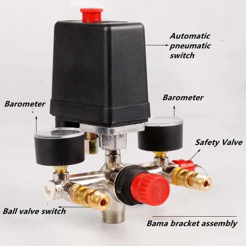 90-120PSI Air Compressor Pressure Switch Manifold Regulator Gauges Air Compressor