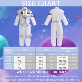 Astronaut Costume with Helmet for Children, Jumpsuit Onesie White with Hat, Gloves, Unisex, with Silver Stripes, Party Favours, Spaceman, Space, Fancy Dress, Carnival, Theme Party (120)