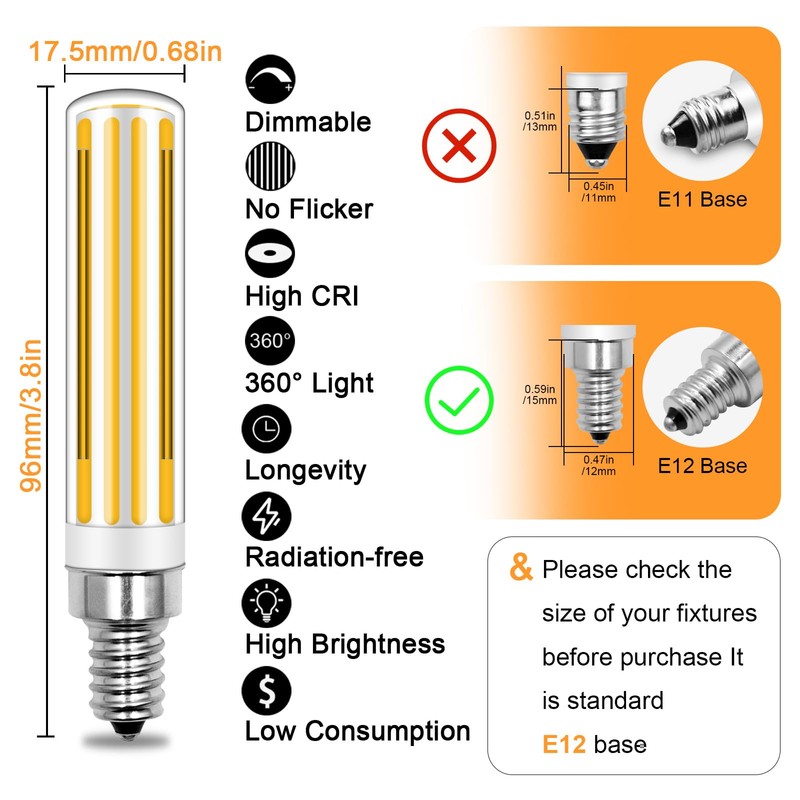 LFLAMPON E12 Bulb Dimmable 12 Watt Light Bulbs, 120W 150W