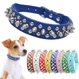 Spiked Dog Collar for Small Dogs Soft PU Leather Spike Puppy Collar Anti Bite Studded Rivet Cat Collar for Kittens Small Medium Pets Like Chihuahua Pug Pit Bull Bulldog, Blue S
