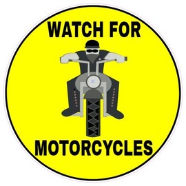 U.S. Custom Stickers Watch for Motorcycles Yellow Circle Sticker 8 Inch
