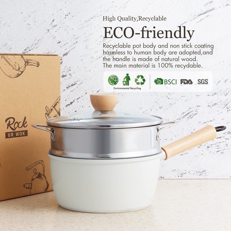 ROCKURWOK Ceramic Nonstick Sauce Pan with Lid, 2.2 Quart Cooking