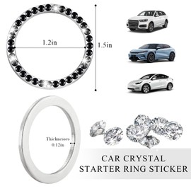 JUSTTOP 2PCS Car Bling Crystal Rhinestone Engine Start Ring Decals, Auto Start Engine Sparkling Key Ignition Knob Sticker, Push Start Button Cover Crystal Bling Ring Emblem Decor (Singe, Black)