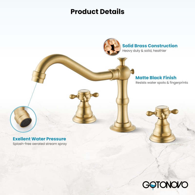 gotonovo 3 Hole Widespread Bathroom Sink Faucet Double Cross Handle
