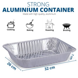 caterly Large Aluminium Disposable Foil Trays 32x26x7cm Tin Foil Trays for BBQ, Cooking, Baking, Broiling, Roasting - Takeaway Containers - Catering Trays for Storage-Pack of 10