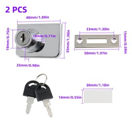 Risbay Showcase Lock Stainless Steel No Drill Glass Door Lock Display Cabinet Double Door Rectangular Locks with Key for 0.20-0.31 inches Glass, Key Different,2PCS(Silver)