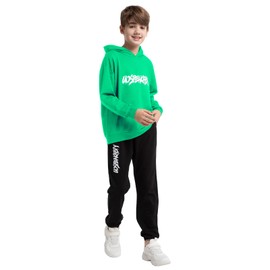 amropi Boy's Tracksuit Pullover Hoodie Jogging Pants Set 2 Pieces Sweatsuit Green,8-9 Years