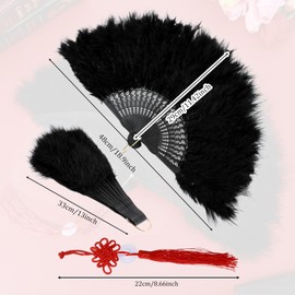Grevosea Marabou Feather Fan, 20s Vintage Folding Fan Renaissance Rave Fans, Foldable Hand Feather Fans for 1920s Gatsby Party,Clothing Accessories and Party Decorations(Black)