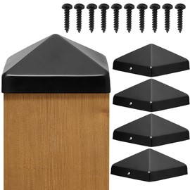6x6 Pyramid Post Caps (5-Pack) – Stainless Steel, Matte Black – Fits 5.5 x 5.5 Wood Posts – Extended ¾" Lip, Tall Peak – Rustproof Fence or Deck Set – Screws Included