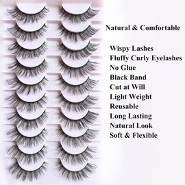 ZyWovyn Fluffy Eye Lashes Wispy Eyelashes 8-15mm False Eyelashes Curly Eyelash Extensions Lash Clusters Black Band Soft Fake Eyelashes 10 Pairs
