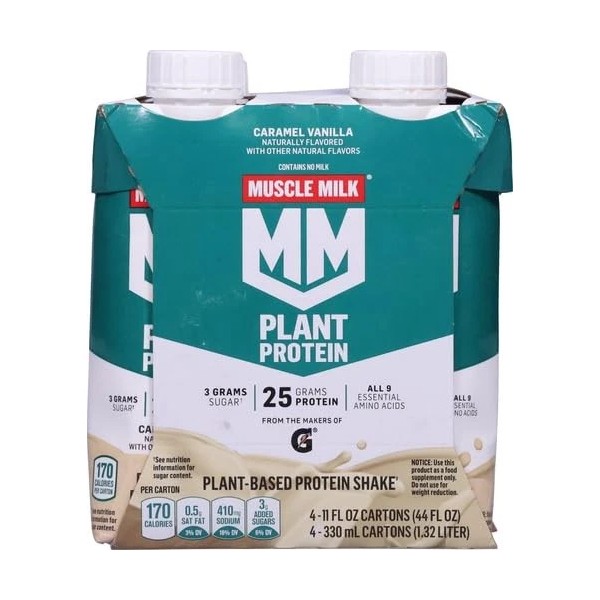 Muscle Milk Plant-Based Ready-to-Drink Vanilla 4 Pack (44 fl oz),
