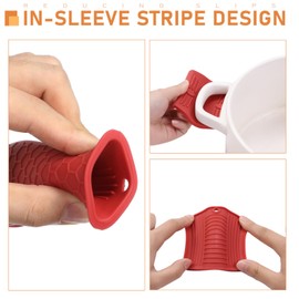 4 Pack Pot Handle Non-Slip Cover - Cast Iron Handle Silicone Heat Resistant - Cookware Pan Handle Sleeve for Cast Iron Skillet Metal Pan (Red)