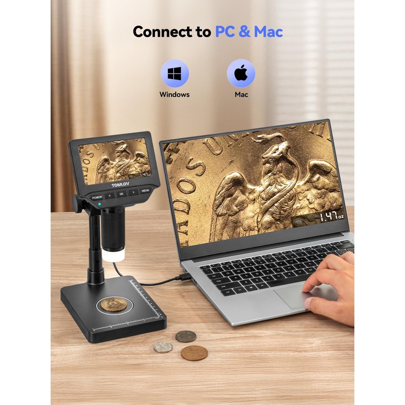 TOMLOV DM4W Microscope with Weighing Scale: 4.3" Digital Coin Microscope