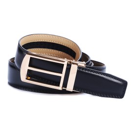 Tonywell Mens Leather Ratchet Belts with Open Buckle Perfect Fit Dress Belt (One Size:32"-45" Waist, Black Leather & Gold style Metal Buckle)