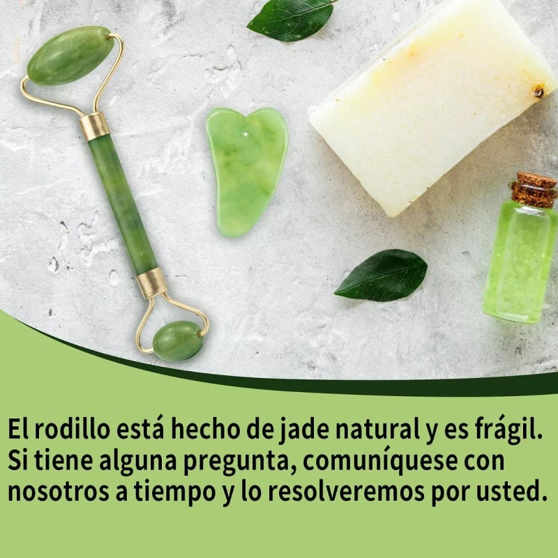 Mololan Kit Rodillo Masaje Facial De Jade Antienvejecimiento Traje