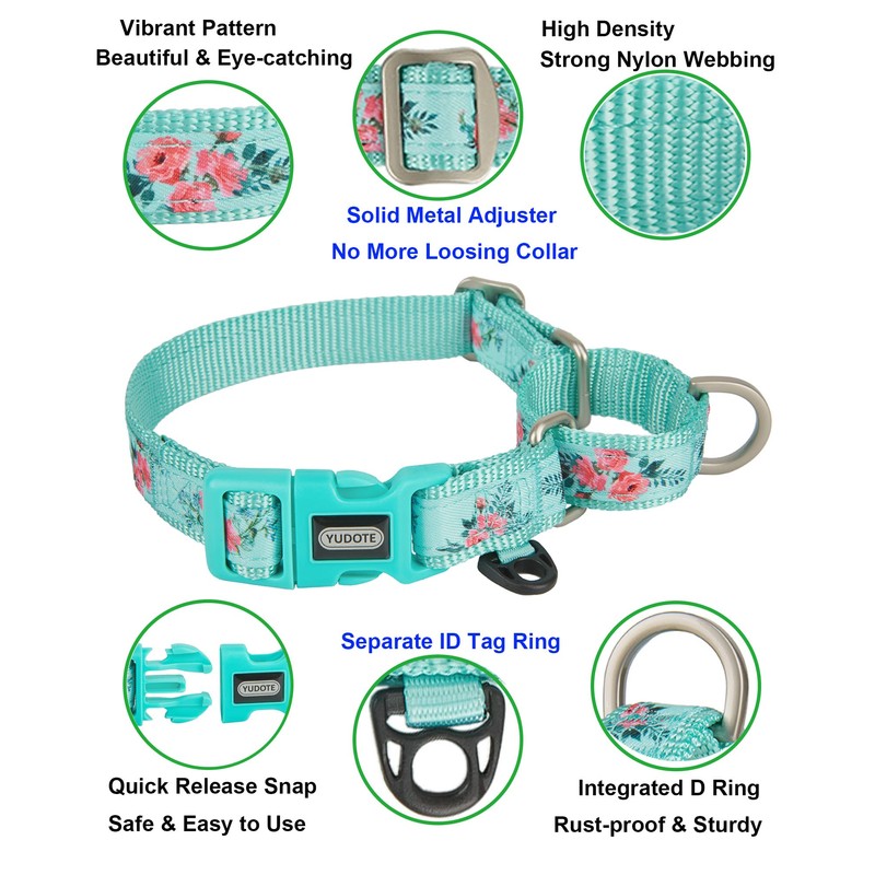 YUDOTE Martingale Dog Collars Escape-proof Anti-pull with Safety Quick Release