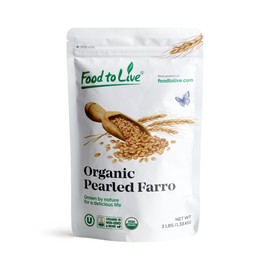 Food to Live Food to Live Organic Italian Pearled Farro, 3 Pounds - Non-GMO, Kosher, Vegan, Whole Farro Grain in Bulk, Good Source of Fiber and Protein, Free of Sodium and Sugar