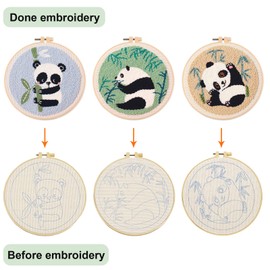 Myfelicity Punch Needle Panda Embroidery Kits, Set of 3, Including Tools Such as Patterned Punching Cloth and Needles