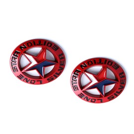 Pair Set Lone Star Silver Edition Texas Metal Badge Emblem Nameplate Universal Stick On Fits Car Auto Truck Pickup (Red Black)