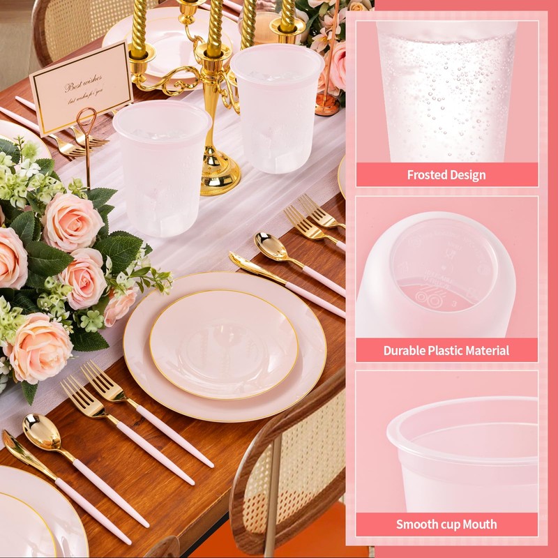Yicentdp 100 Pack Frosted Plastic Cups Clear Disposable Cocktail Glasses