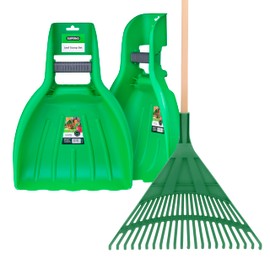 Leaf Collector & Adult Rake Set, Leaf Scoops & Rake for Leaf Picker Upper Gardening Lawn Care Hand Tools, 1 Lawn Cleaning Garden Rake & 1 Pair Leaf Scoop, Green Plastic Leaf Grabber, by Superio