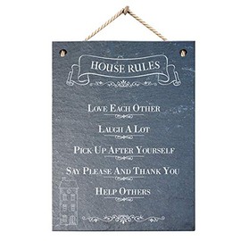Black Slate Chalk Board Style House Rules Hanging Plaque 20 x 15cm