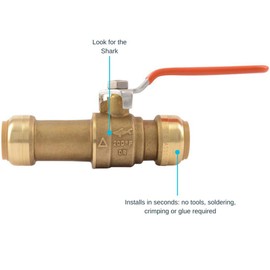SharkBite 24737LFA 24737LF Slip Ball, Water Valve Shut Off, Push-to-Connect, Copper, CPVC, PE-RT, 1", Brass