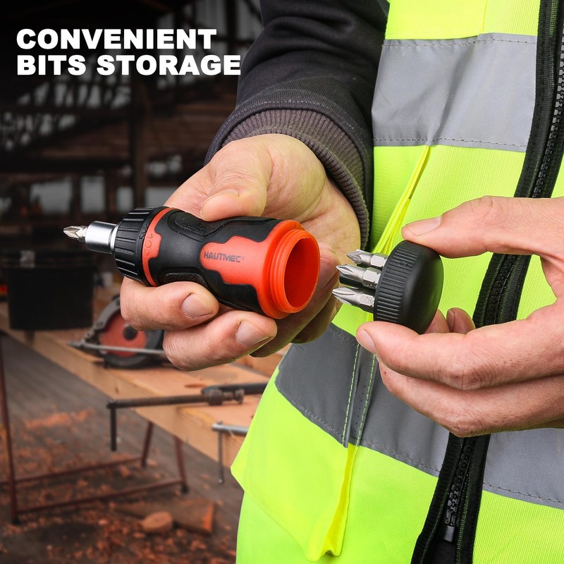 HAUTMEC 8-in-1 Stubby Ratcheting Screwdriver Set, Multi Screwdriver Tool All