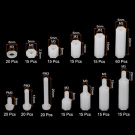 MECCANIXITY 260pcs M3 Nylon Standoffs Kit, Male Female Nylon Hex Spacer Standoffs Screws Nuts Assortment Kit for PCB Motherboard RC FPV Drone Quadcopter, White