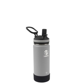 Takeya Actives Kids 16 oz Vacuum Insulated Stainless Steel Water Bottle with Straw Lid, Platinum/Onyx