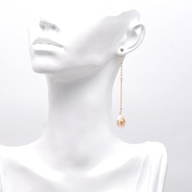 10-12 MM Coin Pearls Spiral Long Chain Dangle Earrings for Women, Yellow Gold Plating