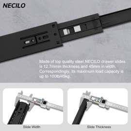 NECILO Soft Close Black 300mm Residential Drawer Runner, 45kg Load Capacity Soft Close Full Extension Ball Bearing, Replacement Slides for Kitchen, Home, Office Drawers, Side Mount, 1 Pair(2 Packs)