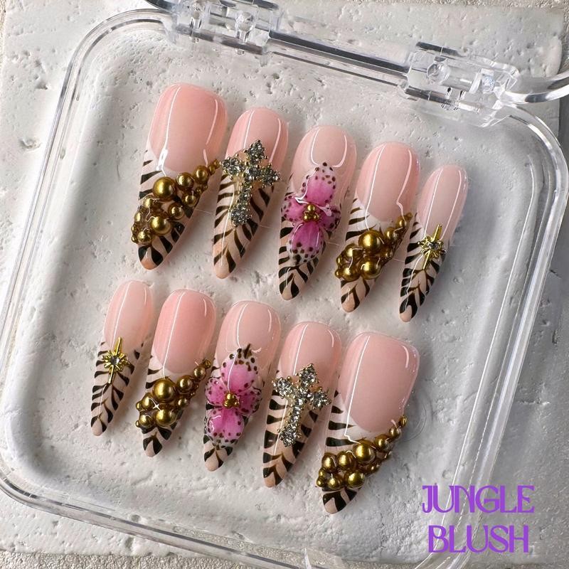 NailPhoria｜SURPRISE DEAL Collections (70 Styles) acrylic press nails:_Jungle Blush_S